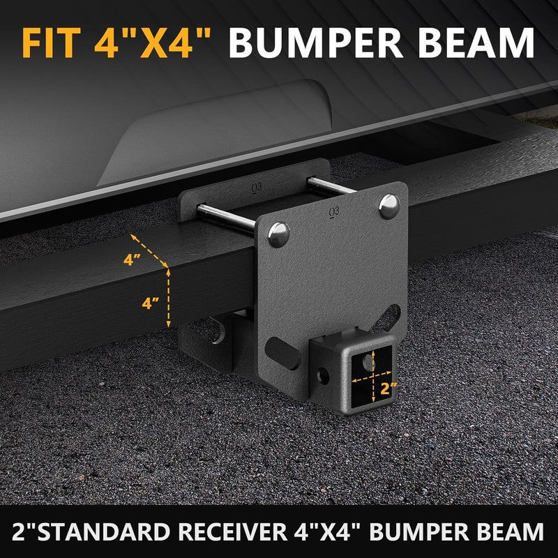 YZONA RV Bumper Hitch Receiver, 2 inch Tow Hitch Trailer Fits 4" x 4" Square Rear Beams, 3500 LBS Capacity Towing Adapter Openning for Camper Cargo Carrier Bike Racks RV Tire Carrier Ball Mounts - Image 3